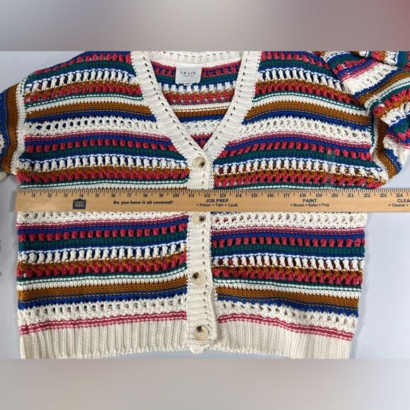 Le Lis Multicolor Crochet Striped Cardigan Sweater Womens Small - Picture 8 of 8